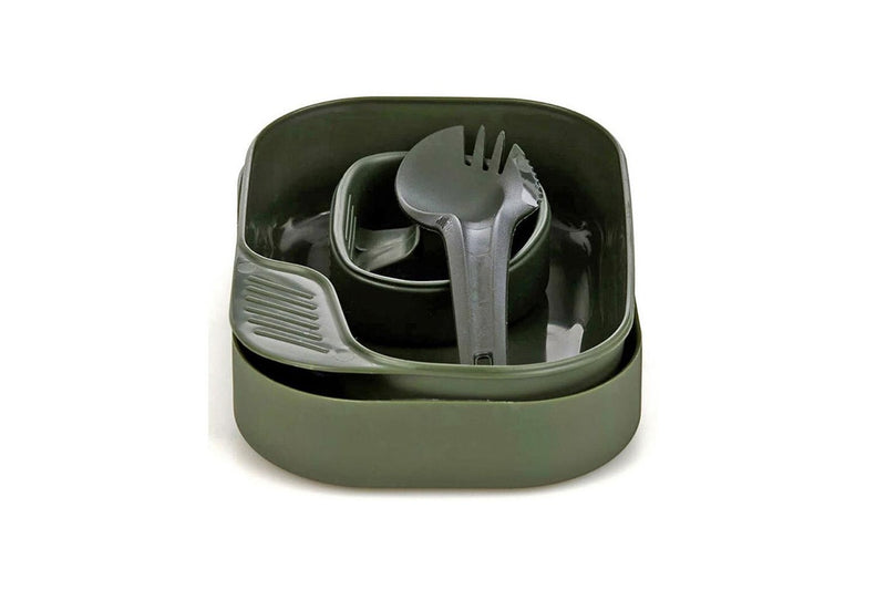 7pc Wildo Camp-A-Box Complete Camping Utensils Bowl Plate Cup Dinner Set Olive