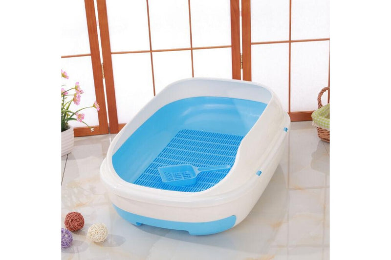 YES4PETS Large Portable Cat Toilet Litter Box Tray with Scoop and Grid Tray-Blue