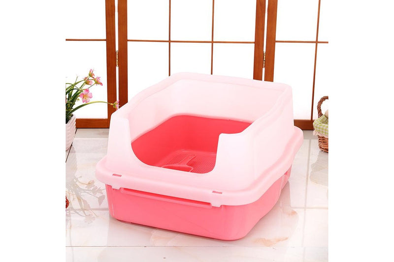 YES4PETS Large Deep Cat Kitty Litter Tray High Wall Pet Toilet Tray With Scoop Pink