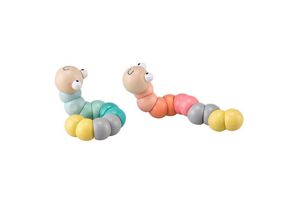 Kaper Kidz Calm & Breezy Wooden Jointed Worm Maroon & Olive Children's Toy 10m+