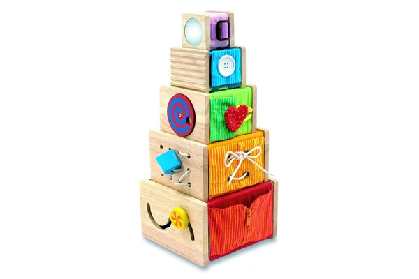 5pc Im Toy Activity Stackers Wooden Boxes Kids Sensory Learning Fun Play 18m+