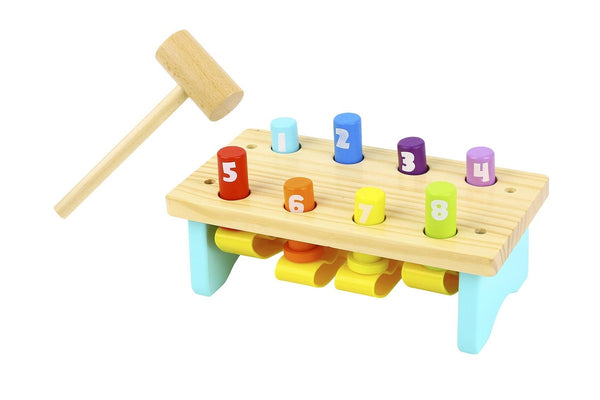 Tooky Toy Wooden Knock Bench 8 Pins Baby Toddler Pound Tap Colourful Toy 12m+