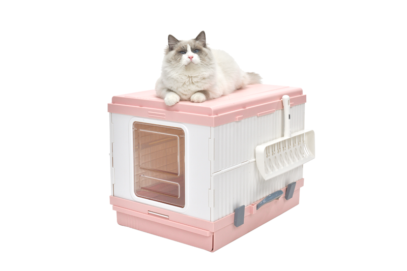 YES4PETS XL Portable Cat Toilet Litter Box Tray Foldable House with Handle and Scoop Pink