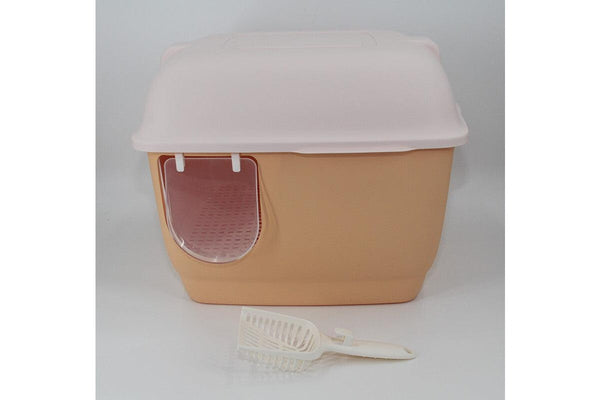 XL Portable Hooded Cat Toilet Litter Box Tray House with Handle and Scoop Orange