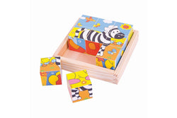 Bigjigs Toys 10.5cm Safari Cube Puzzle Kids Children Fun Play Wooden Toy 18m+