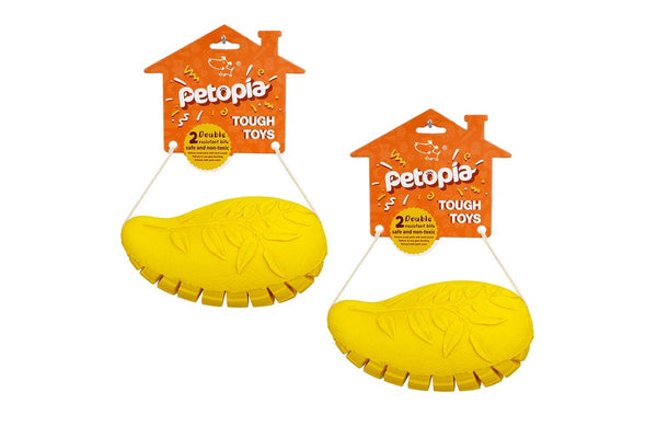 2x Petopia Ultra Tough 11cm Rubber Mango Magic Dog Toy Chew Treat Small Yellow