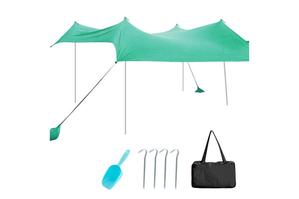 Costway Beach Sunshade Canopy UPF50+ Family Shelter Shade 3-4 Adults w/4 Poles Sandbags Peg Stakes Turquoise