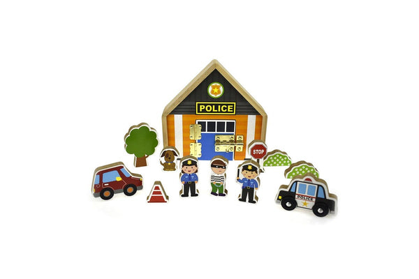 Kaper Kidz Metal Latch Playset Police Wooden 19cm Non-Toxic Toy Kids Toddler 3y+