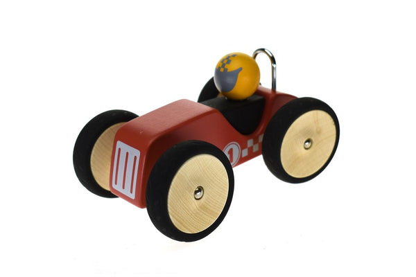 Kaper Kidz Retro Racing Wooden Car Red Large Kids Interactive Playing Toy 12m+