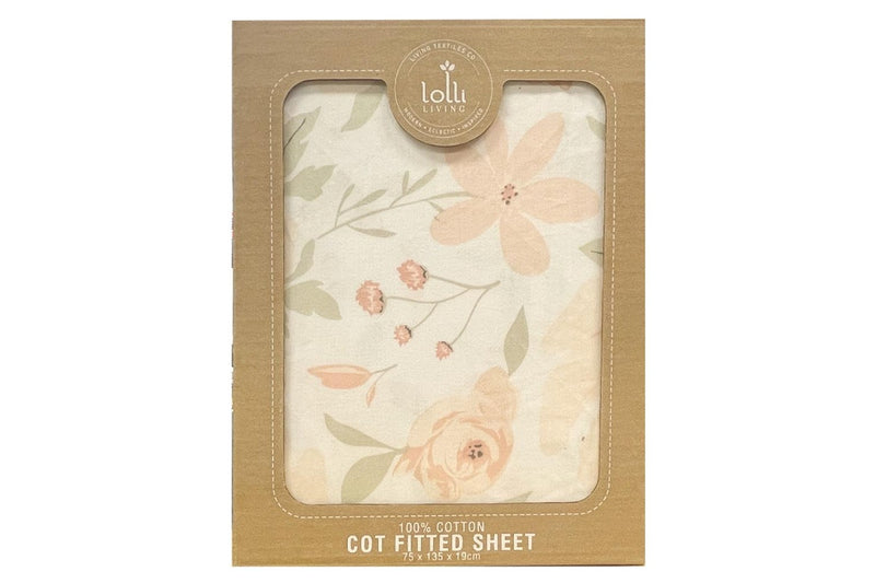 Lolli Living Cotton Baby Newborn Cot Elastic Fitted Sheet Meadow 75x135x19cm