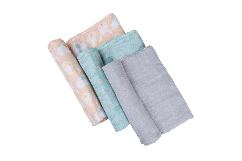 3pc Playgro Fauna Friends Lightweight Muslin Swaddle Baby Wrap Blanket 0m+