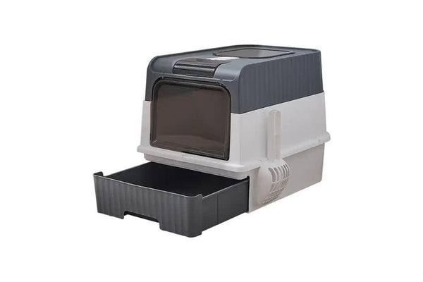 Large Enclosed Box With Drawer And Scoop Odor Control Removable Tray Easy Clean Design Cat Litter