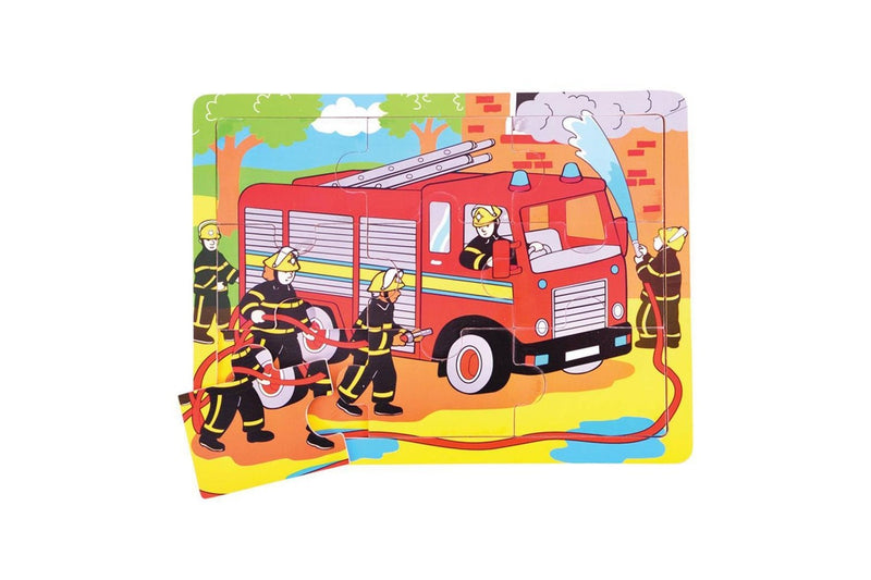 9pc Bigjigs Toys 30cm Medium Tray Puzzle Fire Engine Kids Fun Wooden Toy 2y+