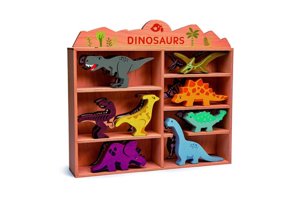 8pc Tender Leaf Toys 36cm Dinosaur Wooden Toy Set w Display Shelf Kids 3y+