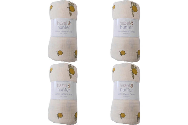 4x LVD Muslin Wrap Lemons Home Nursery Decor Decor Children Baby 100x100cm