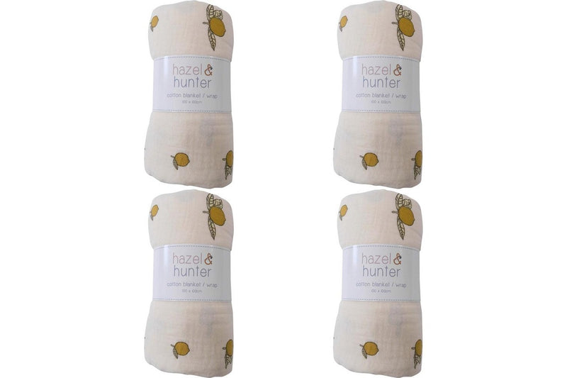 4x LVD Muslin Wrap Lemons Home Nursery Decor Decor Children Baby 100x100cm