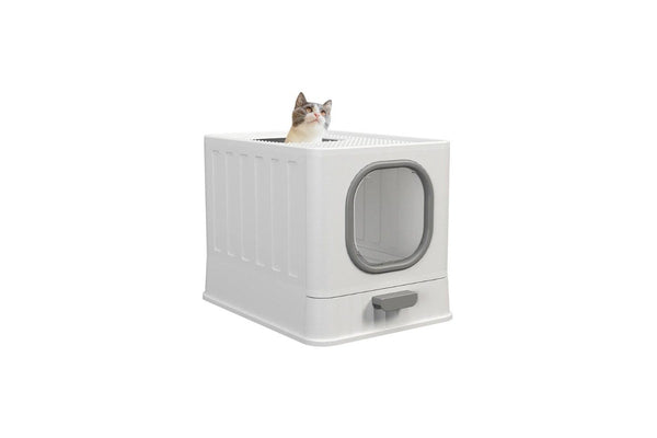 Hansona Detachable Cat Litter Box with Front Entry & Scoop Drawer