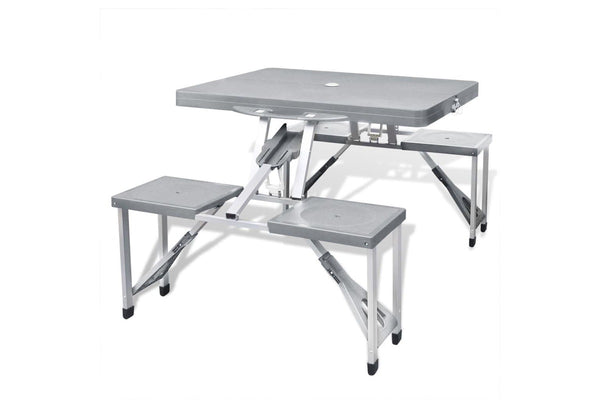 Foldable Camping Table Set With 4 Stools Aluminium Extra Light Grey Camping Tables