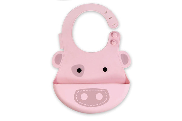 Marcus & Marcus Baby Feeding Bib Pokey Pig Silicone w Crumb Catcher 6m+ Pink