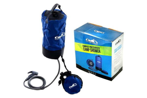 Southern Alps Compact Pressurised Camp Shower with Foot Pump