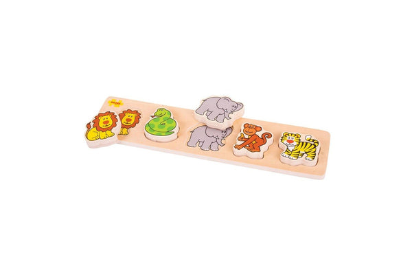 6pc Bigjigs Toys 33cm Chunky Lift & Match Puzzle Safari Kids Wooden Toy 12m+