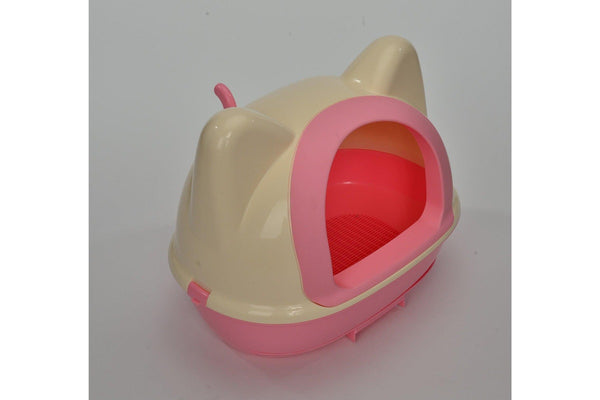 YES4PETS Medium Hooded Cat Toilet Litter Box Tray House With Scoop Pink