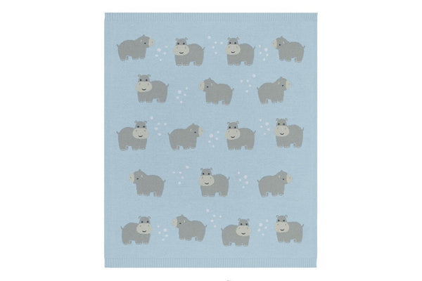 Living Textiles Whimsical 85cm Cotton Baby Blanket Pram Comforter Hippo Blue