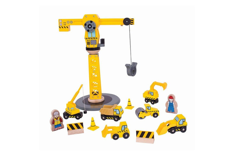 13pc Bigjigs Rail 38cm Big Crane Construction Kids Children Wooden Toy Set 3y+