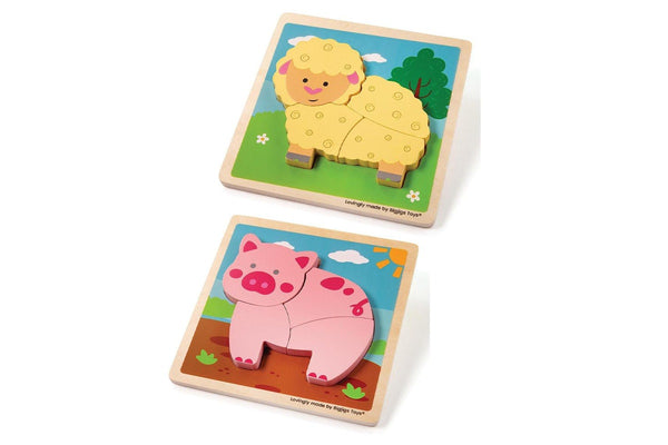 2x 4pc Bigjigs Toys 15cm Pig & Sheep Lift Out Kids Puzzle Wooden Toy Combo 10m+