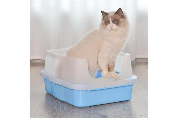 YES4PETS Large Deep Cat Kitty Litter Tray High Wall Pet Toilet Tray With Scoop Blue