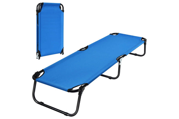 Costway 1.91M Portable Camping Bed Folding Stretcher Heavy Duty Outdoor Sleeping Bed Hiking Travel Blue