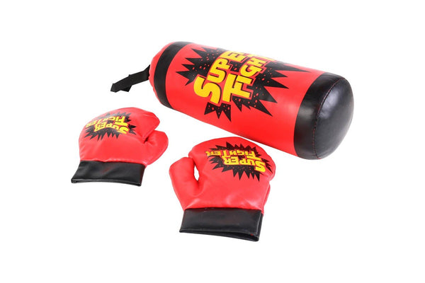 3pc Toys For Fun 32x10cm Super Fighter Boxing Gloves & Bag Set Kids Toy Red