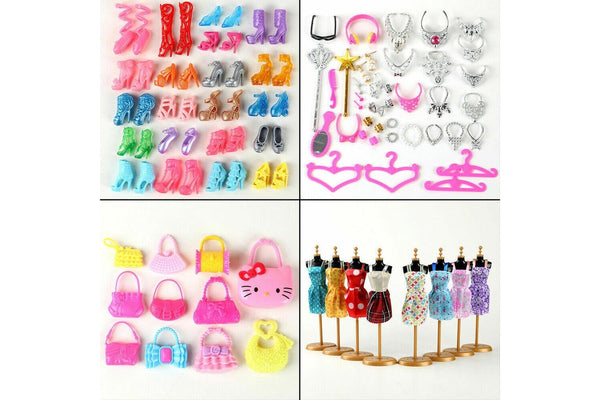 Costcom 70pcs Items For Barbie Doll Jewellery Clothes Set Accessories Dresses Shoes