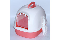 YES4PETS Portable Hooded Cat Toilet Litter Box Tray House with Handle and Scoop Red