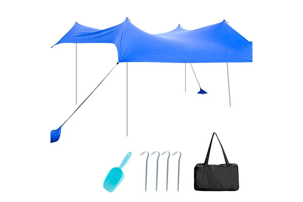 Costway Beach Sunshade Canopy UPF50+ Family Shelter Shade 3-4 Adults w/4 Poles Sandbags Peg Stakes Blue