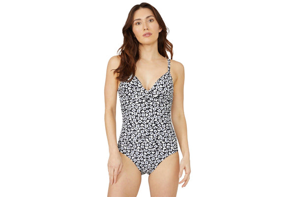 Debenhams Womens/Ladies Ditsy Print Twisted One Piece Swimsuit (Black) (8 UK)