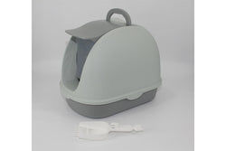 YES4PETS Portable Hooded Cat Toilet Litter Box Tray House with Handle and Scoop Grey