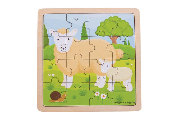 16pc Bigjigs Toys 18cm Sheep & Lamb Jigsaw Puzzle Kids Children Wooden Toy 2y+