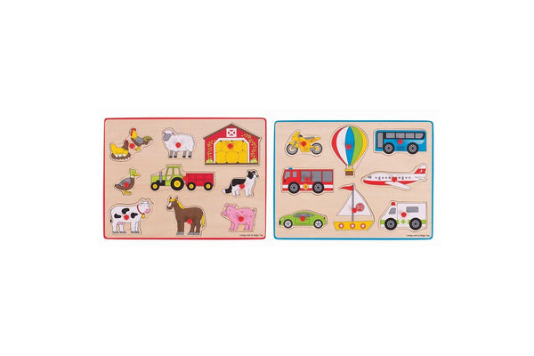 2PK Bigjigs Toys 30cm Farm & Transport Lift Out Kids Play Puzzle Toy Combo 3y+