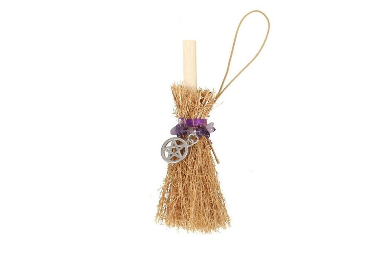 Peace Broomstick Amethyst Car Charm Wicca Cleanse Broom - 9cm