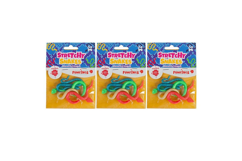 3x Fumfings Animal Mini Stretchy Snakes 15cm Fun Animal Figures Toys Kids 3y+