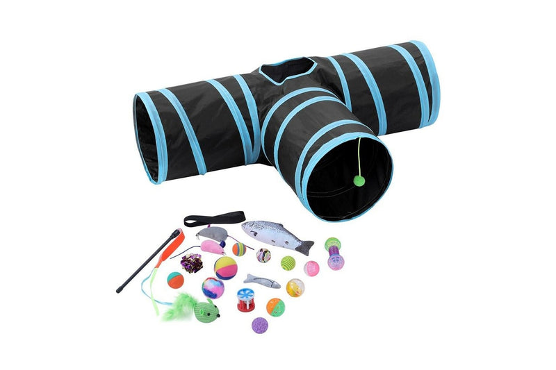 YES4PETS Pet Cat Toys Tri-Tunnel Collapsible Tent Training Play Kitten Rabbit Tubes