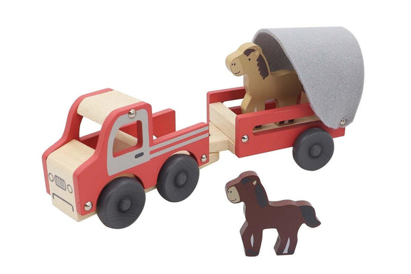 Kaper Kidz Wooden Truck With Horse Float Pretend Play Kids Children Toy Set 3+