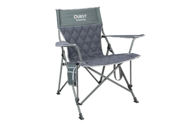 Quest Stowaway 89cm Steel Camp Chair w Armrests Outdoor Camping Picnic Grey