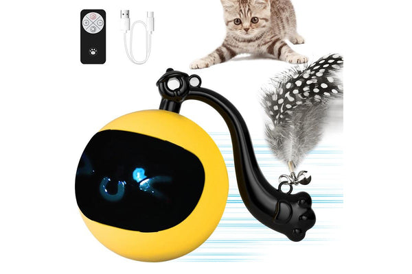 PETSWOL Interactive Cat Toy Ball with Remote Control - Yellow