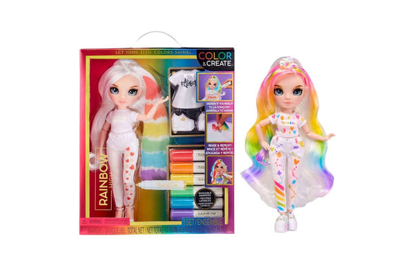 Rainbow High DIY Color & Create Blue Eyes Fashion Colouring Doll w Markers 4+