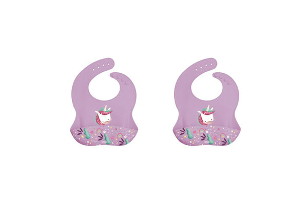 2x Sassi Silicone Bib Sparkly The Unicorn Baby Childrens Tableware Cutlery 6m+