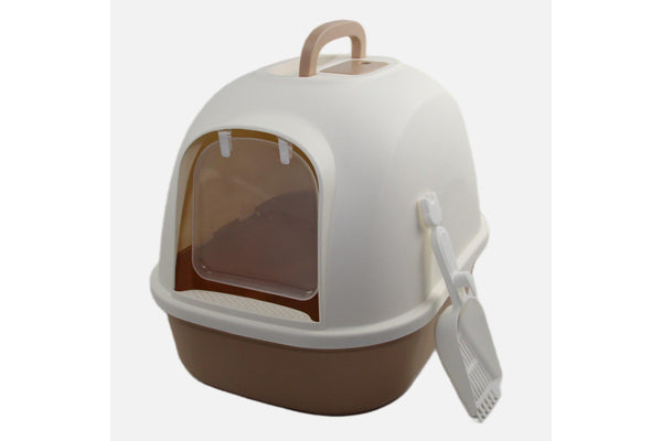 YES4PETS Portable Hooded Cat Toilet Litter Box Tray House with Handle and Scoop Brown