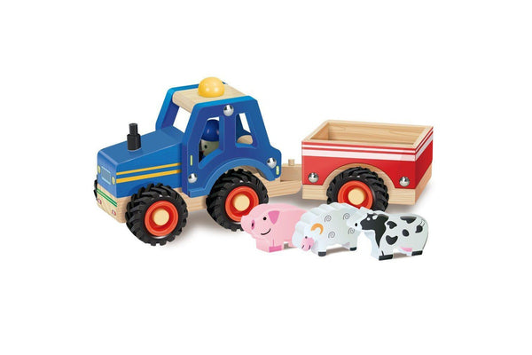 Majigg 23cm Tractor & Trailer Kids Children Fun Play Interactive Wooden Toy Set