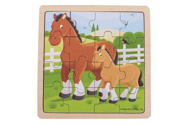 16pc Bigjigs Toys 18cm Horse & Foal Jigsaw Puzzle Kids Children Wooden Toy 2y+